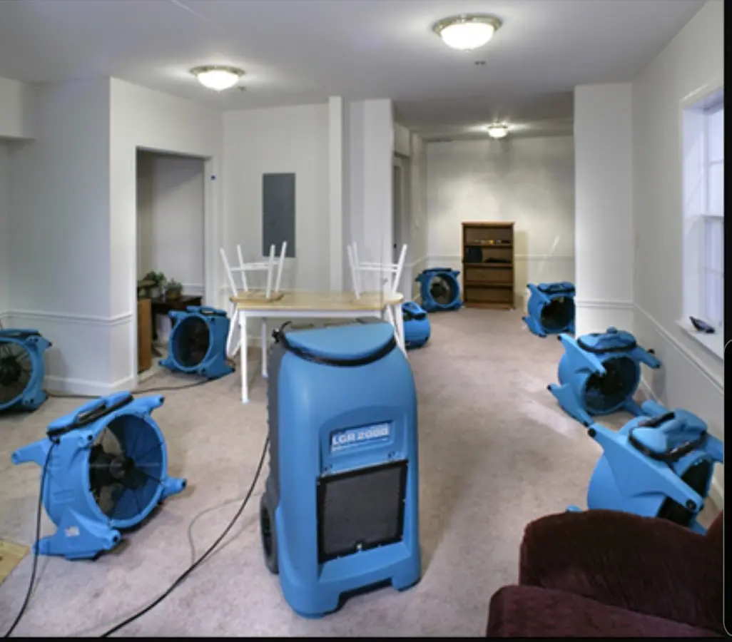 Air movers and dehumidifier setup for Water Damage Restoration in Mahwah